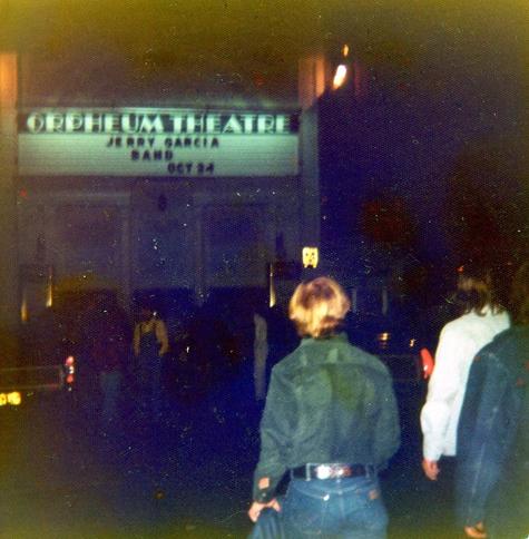 Orpheum Theatre marquee reading Jerry Garcia Band Oct 24, with people in front of it. Photo by Mike Dowd.
