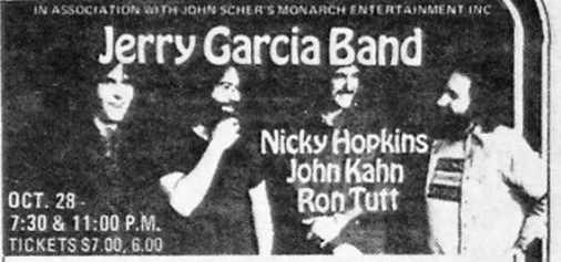 newspaper ad for Jerry Garcia Band at Beacon Theatre