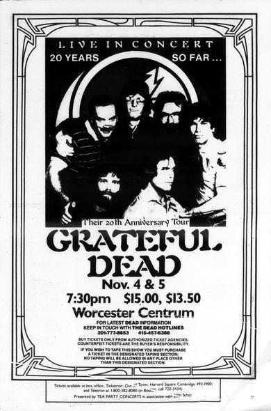 newspaper ad for Grateful Dead at Worcester Centrum, 20 Years So Far...