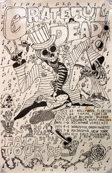 hand drawn fanmade poster for Grateful Dead's fall 1985 tour