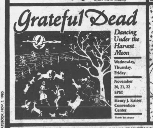 Grateful Dead newspaper ad, Dancing Under the Harvest Moon