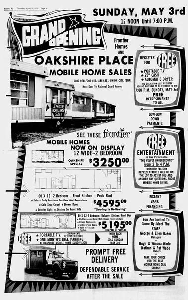 newspaper ad for Oakshire Place Mobile Home Sales