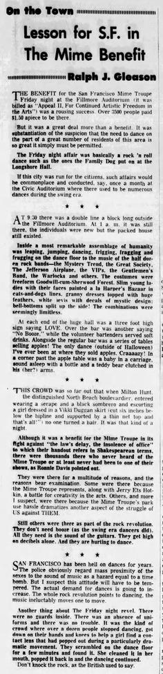 Lesson For SF in The Mime Troupe benefit, column linked in post