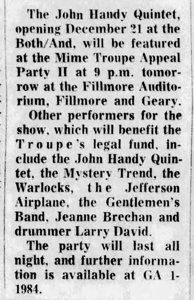 blurb about show, one of the only in-print references to the Warlocks