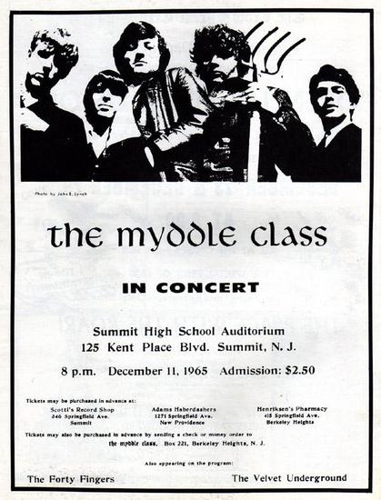 poster for The Myddle Class in concert at Summit High School, The Velvet Underground in small print