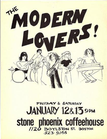 flyer for the Modern Lovers at Stone Phoenix Coffeehouse with caricatures of band