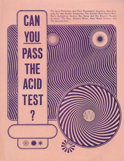 op art style poster reading CAN _YOU_ PASS THE ACID TEST?