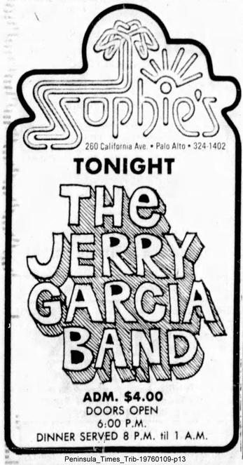 ad for Sophie's, tonight: The Jerry Garcia Band