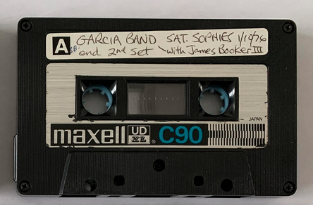 cassette tape labeled Garcia Band Sat. Sophies 1/10/76 2nd set with James Booker