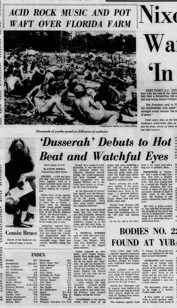 Acid Rock Music and Pot Waft Over Florida Farm; Dusserah Debuts to Hot Beat and Watchful Eyes