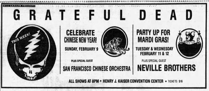 newspaper ad for Grateful Dead in Oakland