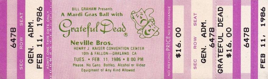 mail order ticket for Grateful Dead's Mardi Gras Ball