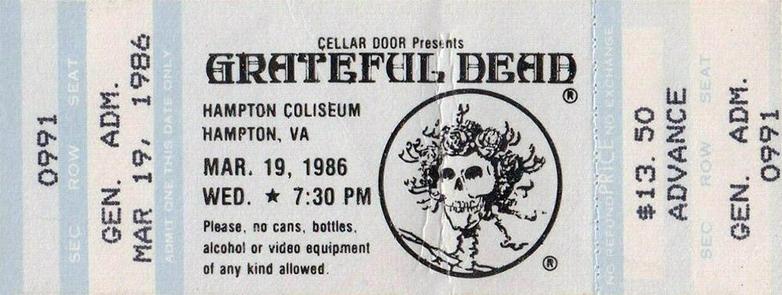 mail order ticket for the Grateful Dead at Hampton Coliseum