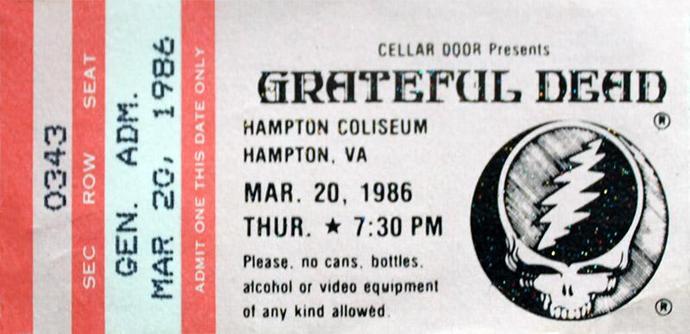 mail order ticket for Grateful Dead with Steal Your Face logo