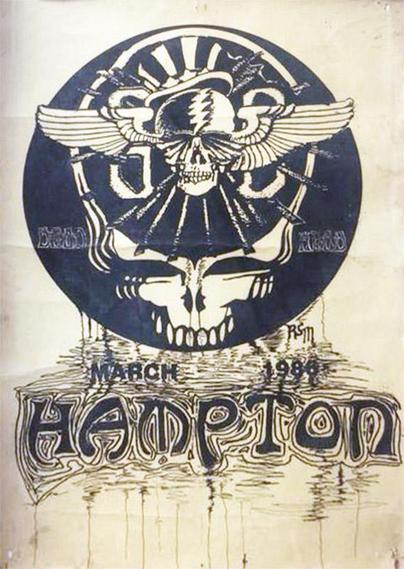 fanmade poster for Grateful Dead at Hampton, March 1986, with variety of Dead icons/art