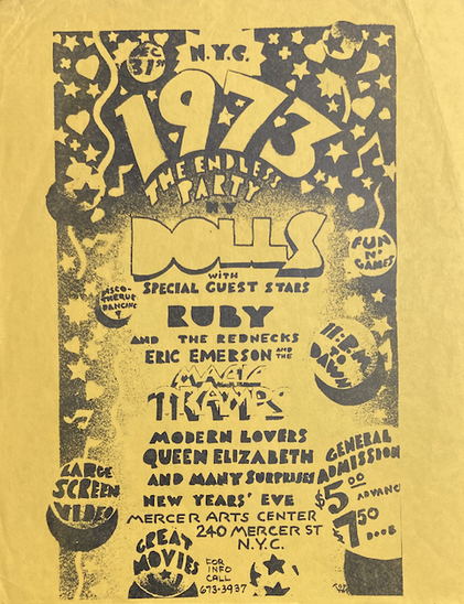 garish flyer for New Year's Eve at the Mercer Arts Center