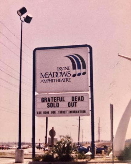 marquee for Irvine Meadows Amphitheatre, reading Grateful Dead Sold Out