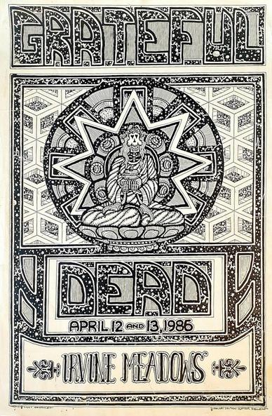 psychedelic fan-made poster for the Grateful Dead at Irvine Meadows, April 12 and 13, 1986