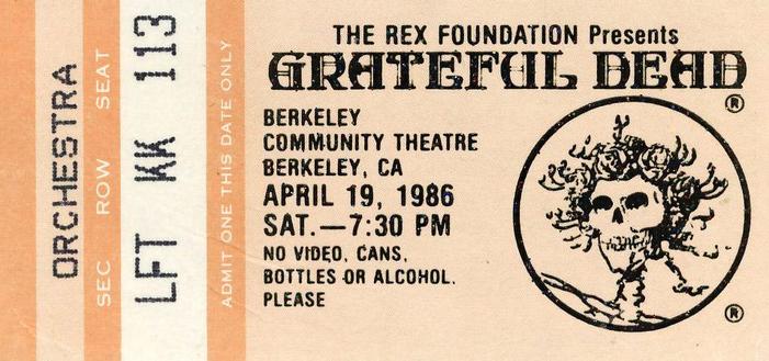 Grateful Dead mail order ticket on peach ticket stock