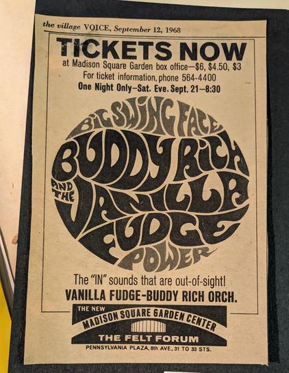 Village Voice ad for Vanilla Fudge with psychedelic lettering