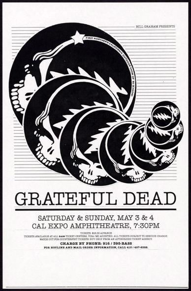 ad for Grateful Dead at Cal Expo with spiraling Steal Your Face logos