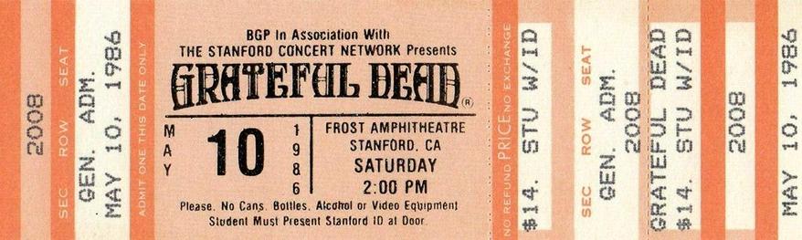 ticket for Grateful Dead on peach ticket stock