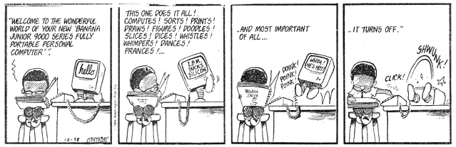 Oliver Wendell Jones turns off his Banana Jr computer