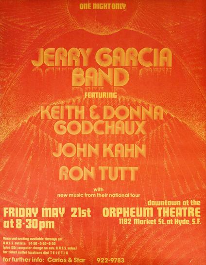 poster for Jerry Garcia Band at Orpheum, Friday May 21st