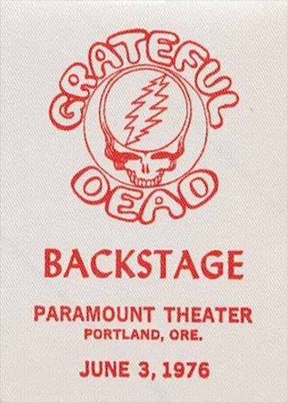 Grateful Dead backstage pass with logo, June 3, 1976