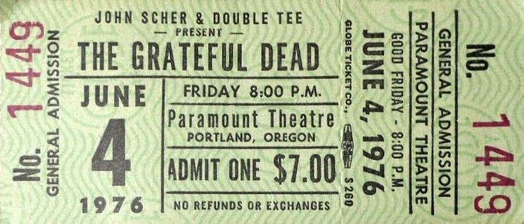 Grateful Dead ticket for June 4, 1976