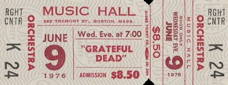 Grateful Dead ticket, June 9, 1976