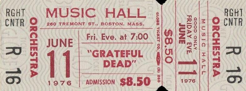 Grateful Dead ticket, Boston Music Hall