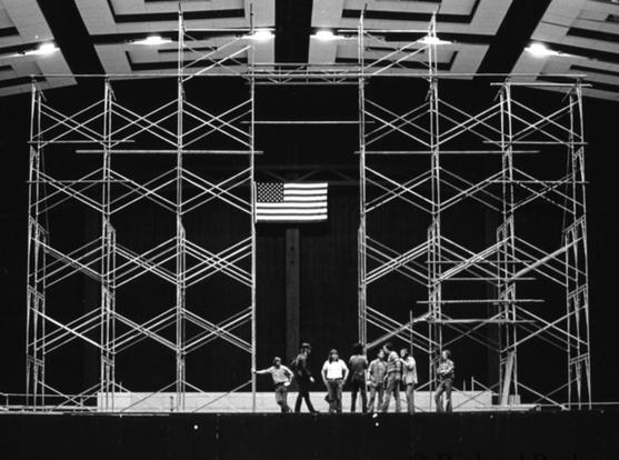 empty scaffolding awaits the Wall of Sound