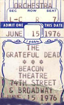 Grateful Dead ticket stub, June 15, 1976