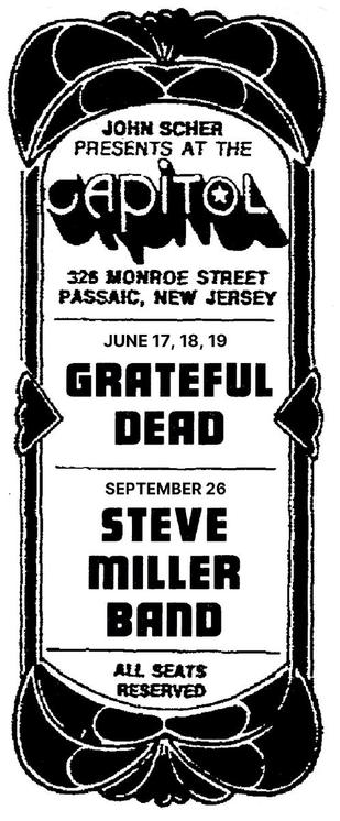 ad for Capitol Theatre with Grateful Dead listed