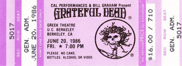 Grateful Dead mail order ticket on pink ticket stock