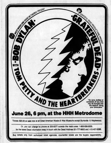 ad for Dylan and the Dead at the Metrodome