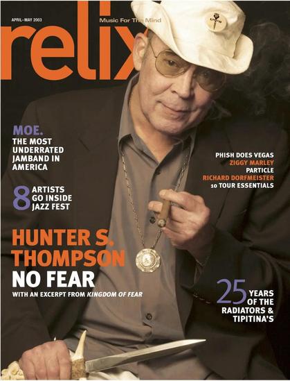 Relix magazine cover with Hunter S Thompson holding dagger