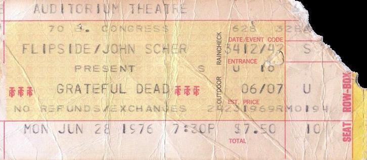 Grateful Dead ticket for June 28, 1976