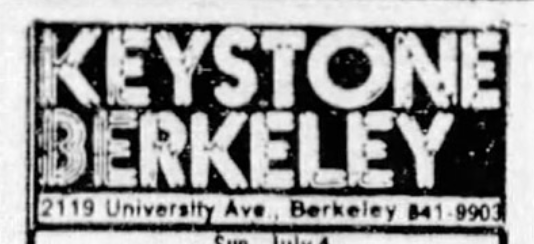 Keystone Berkeley
2119 University Ave. Berkeley 841-9903