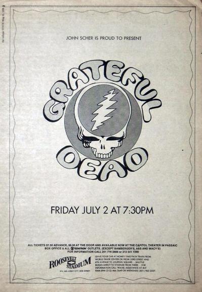 newspaper ad for Grateful Dead at Roosevelt Stadium