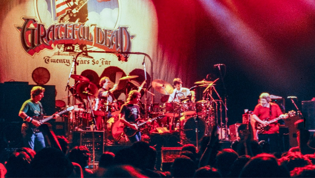 The Grateful Dead perform onstage at Merriweather Post Pavilion in 1985
