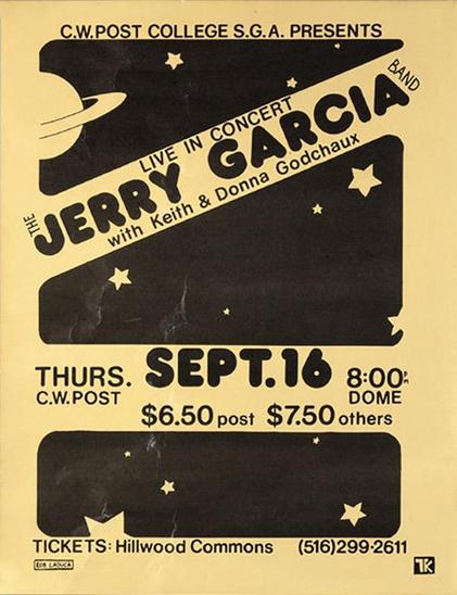poster for Jerry Garcia Band at CW Post Dome with cartoon planet/star-scape