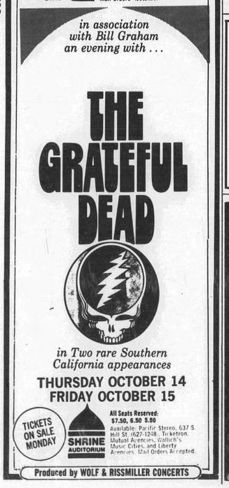 ad for Grateful Dead at the Shrine Auditorium