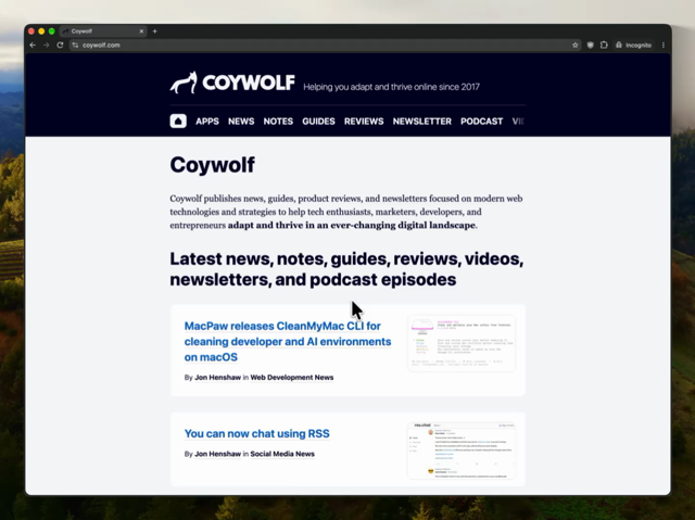 Screencast showing off how fast web pages load on coywolf.com