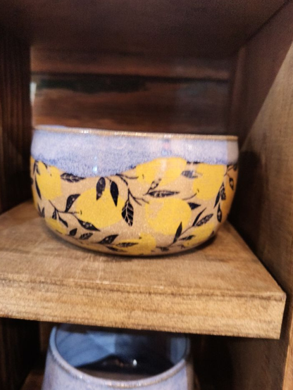 A small bowl with vines on it.