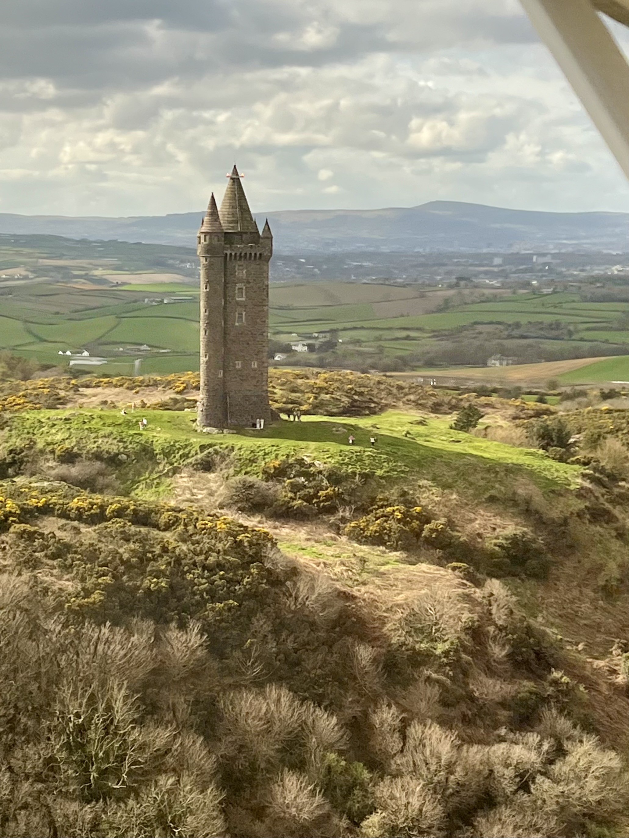 Scrabo tower viewed from the South from a small aircraft 