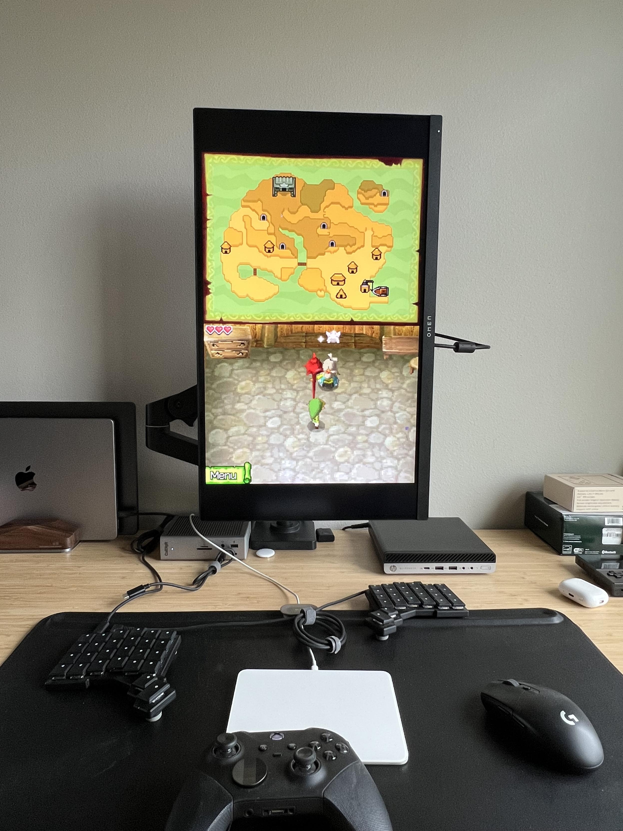 A Nintendo DS game running on a 32” monitor in portrait mode.