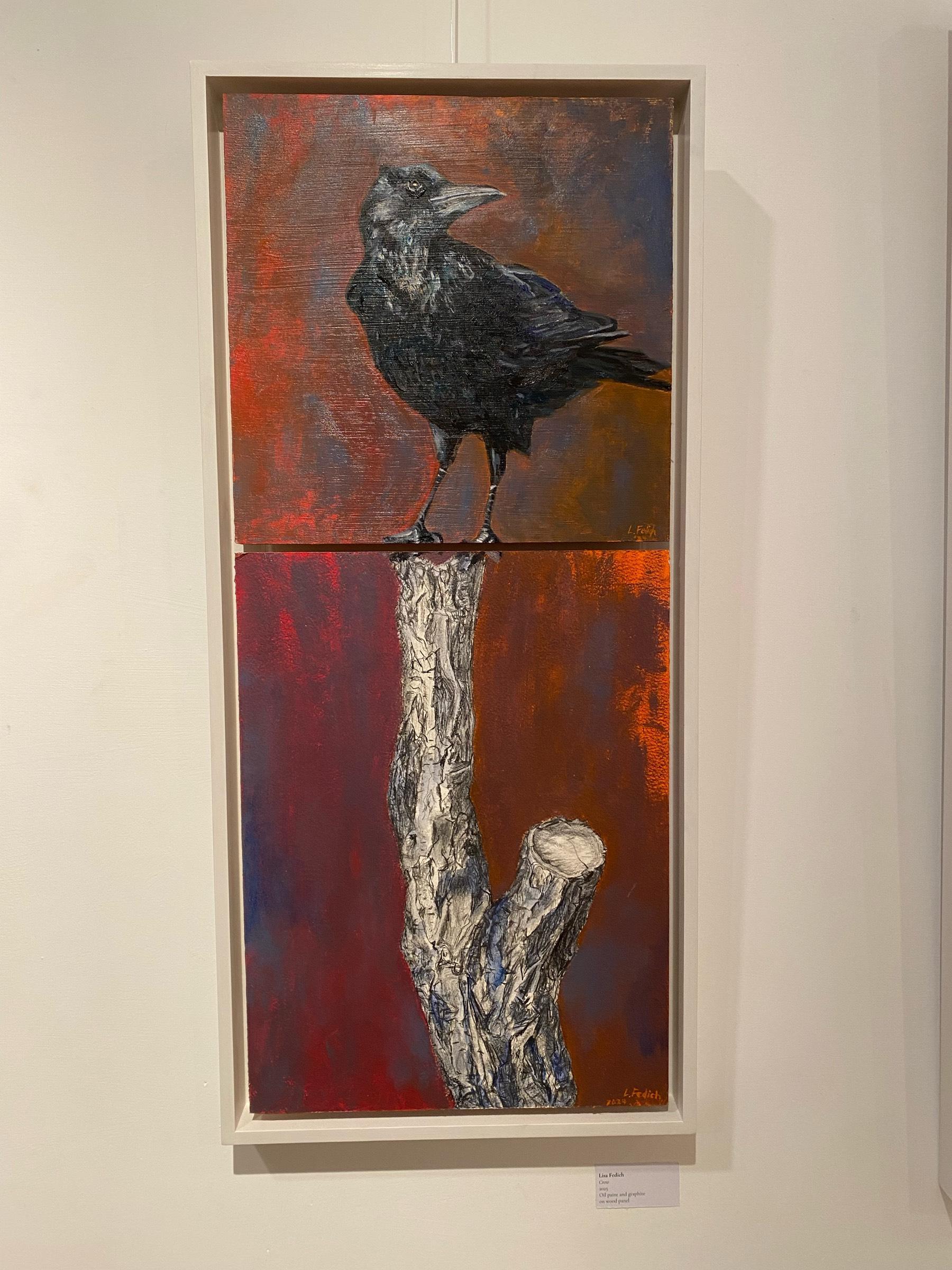 At the opening of a friend’s show, and her painting of a crow spoke to me.