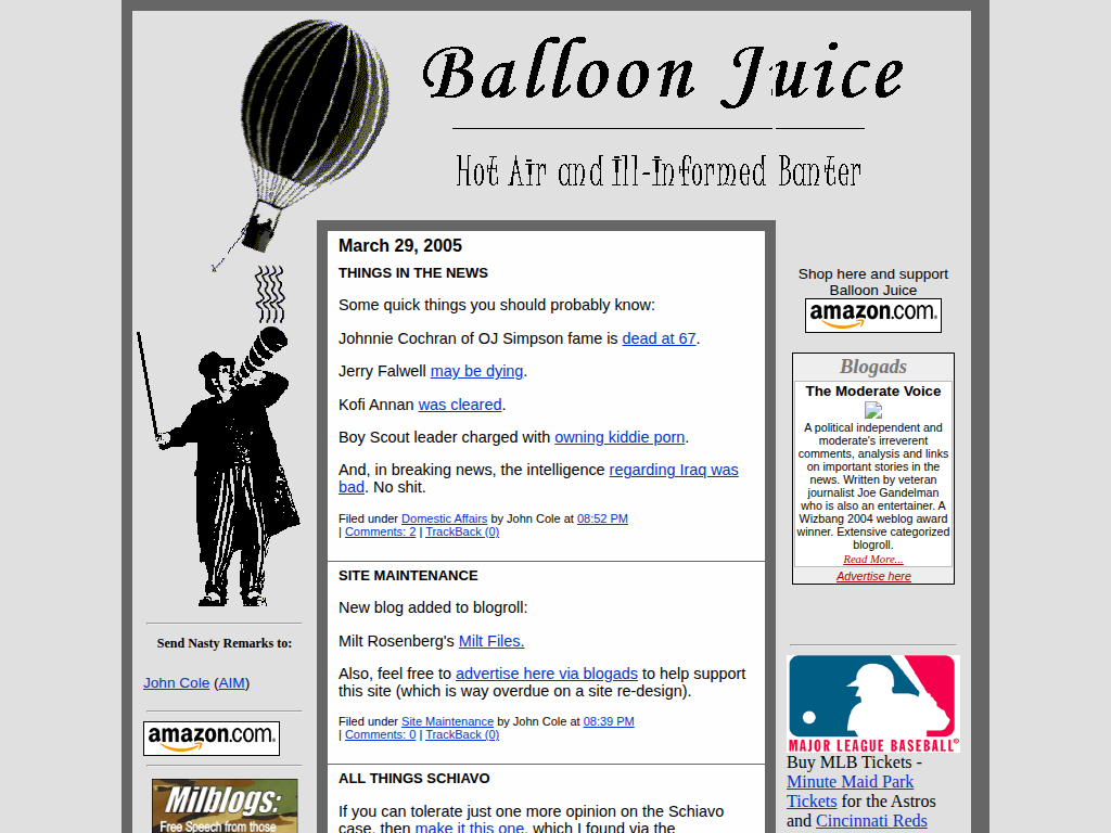 Screenshot of balloon-juice.com in 2005